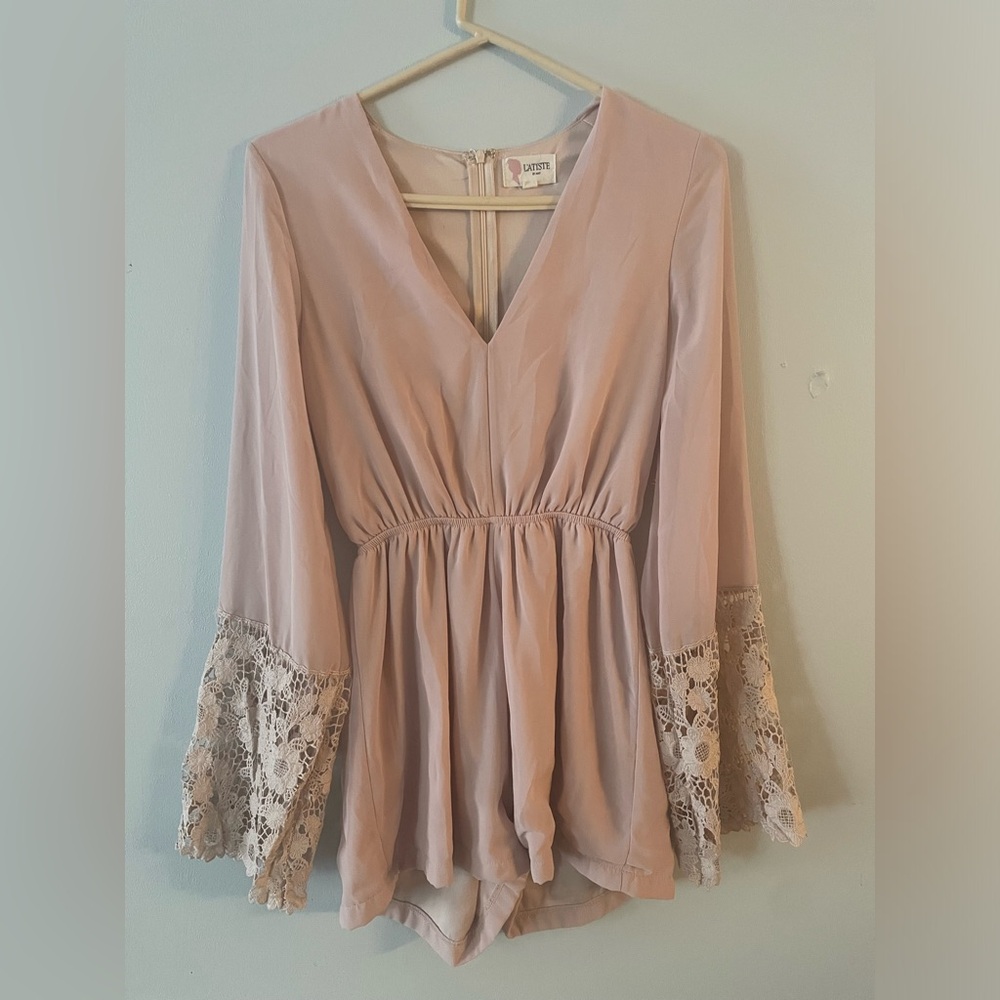 L'ATISTE Blush Cream Romper with Lacy Sleeves